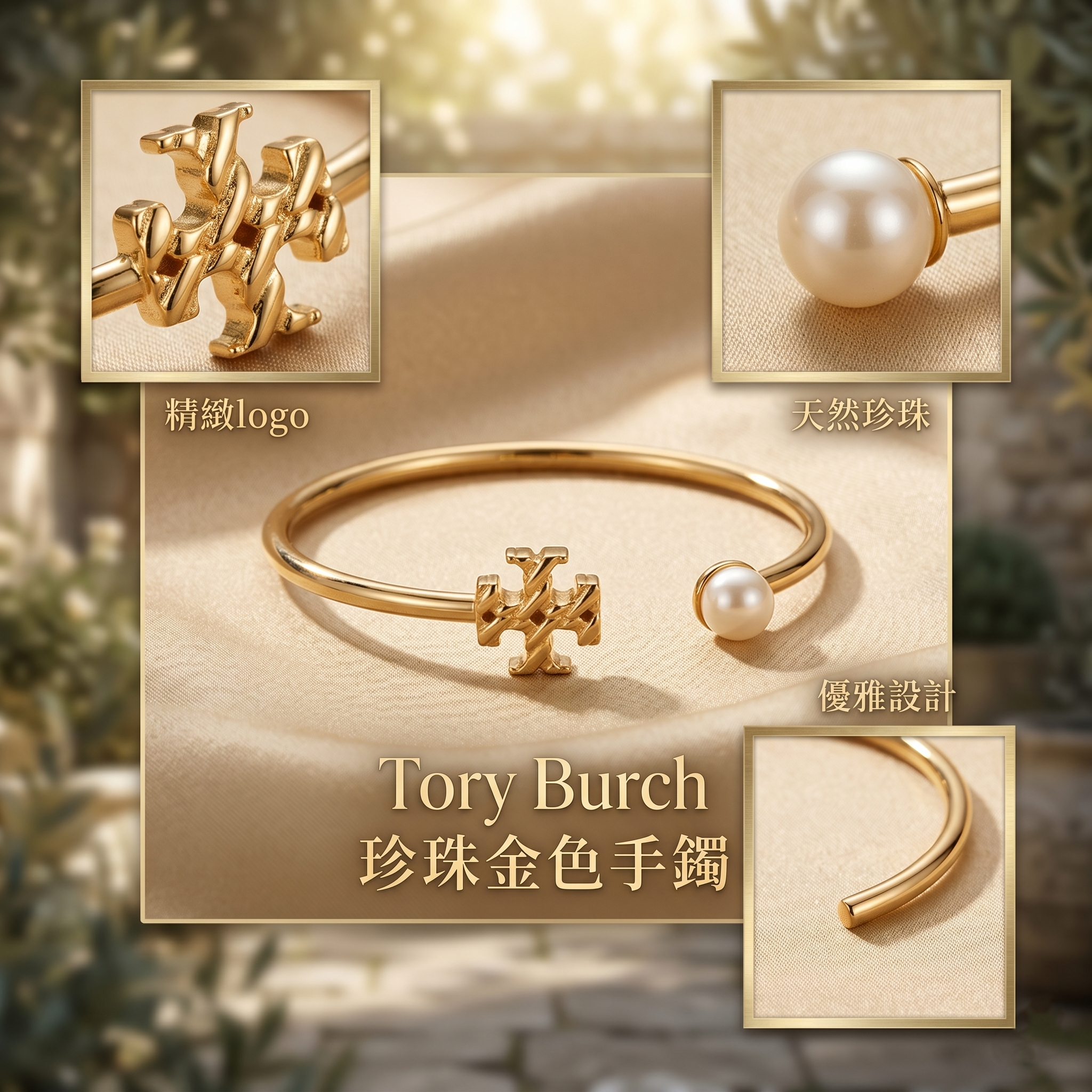 【預購】Tory Burch H052245 珍珠金色手鐲