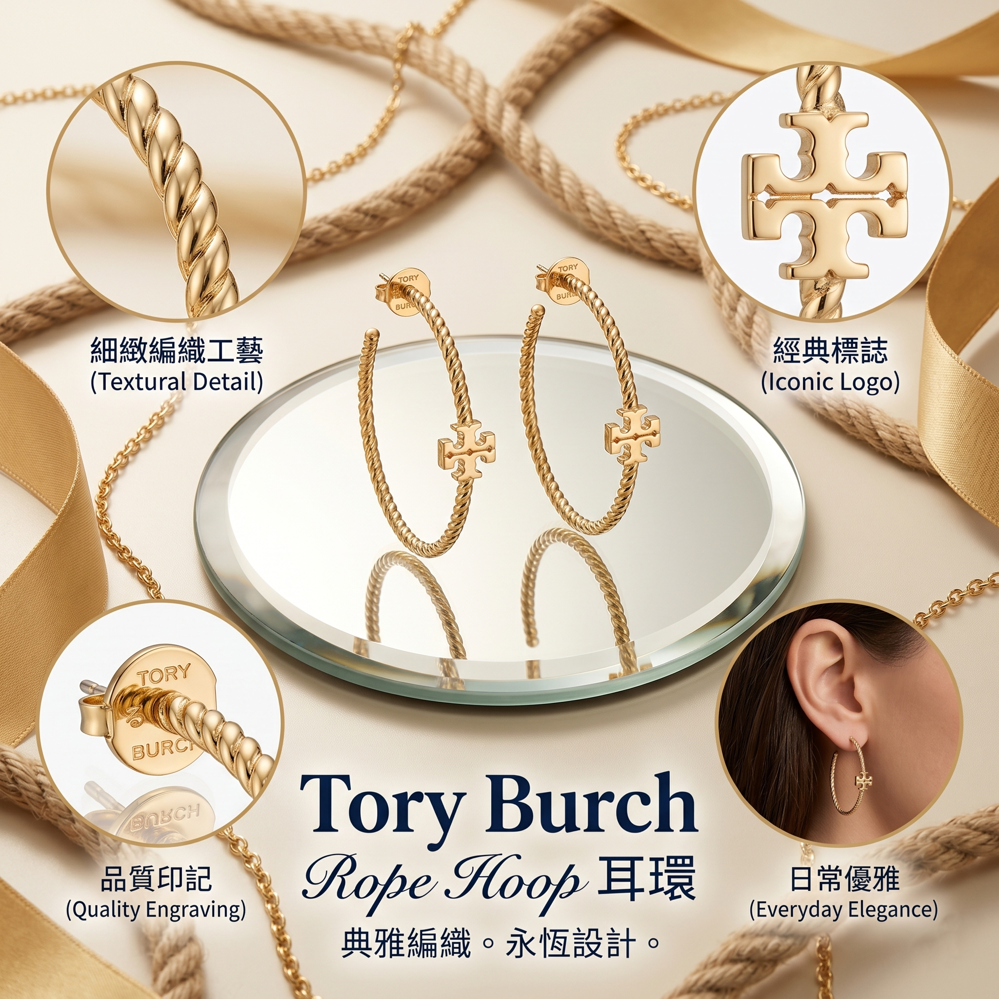 【預購】Tory Burch H052229 Rope Hoop 耳環