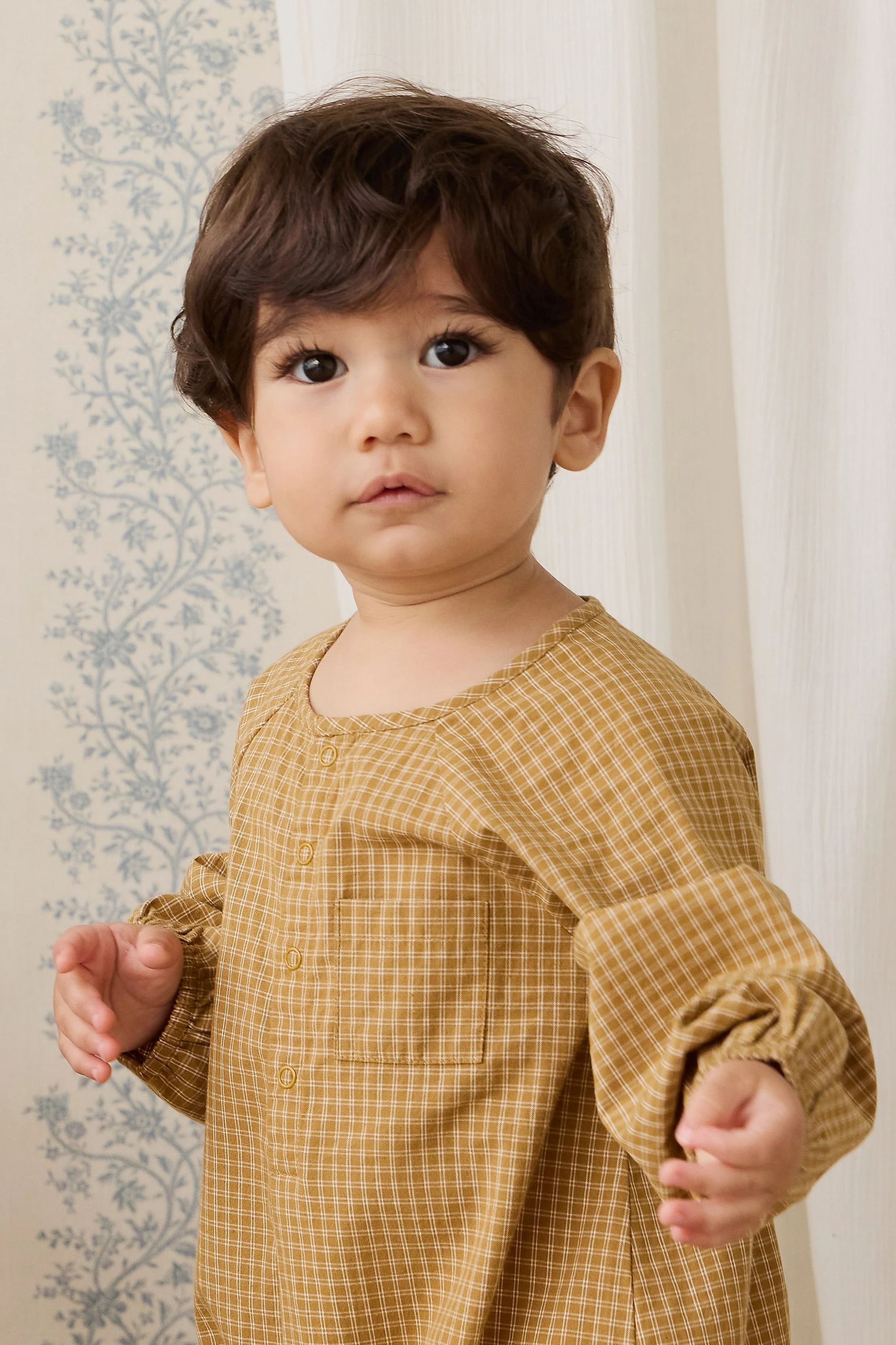 【預購】JAMIE KAY -Organic Cotton Milton Onepiece（Windowpane Check Buckwheat）