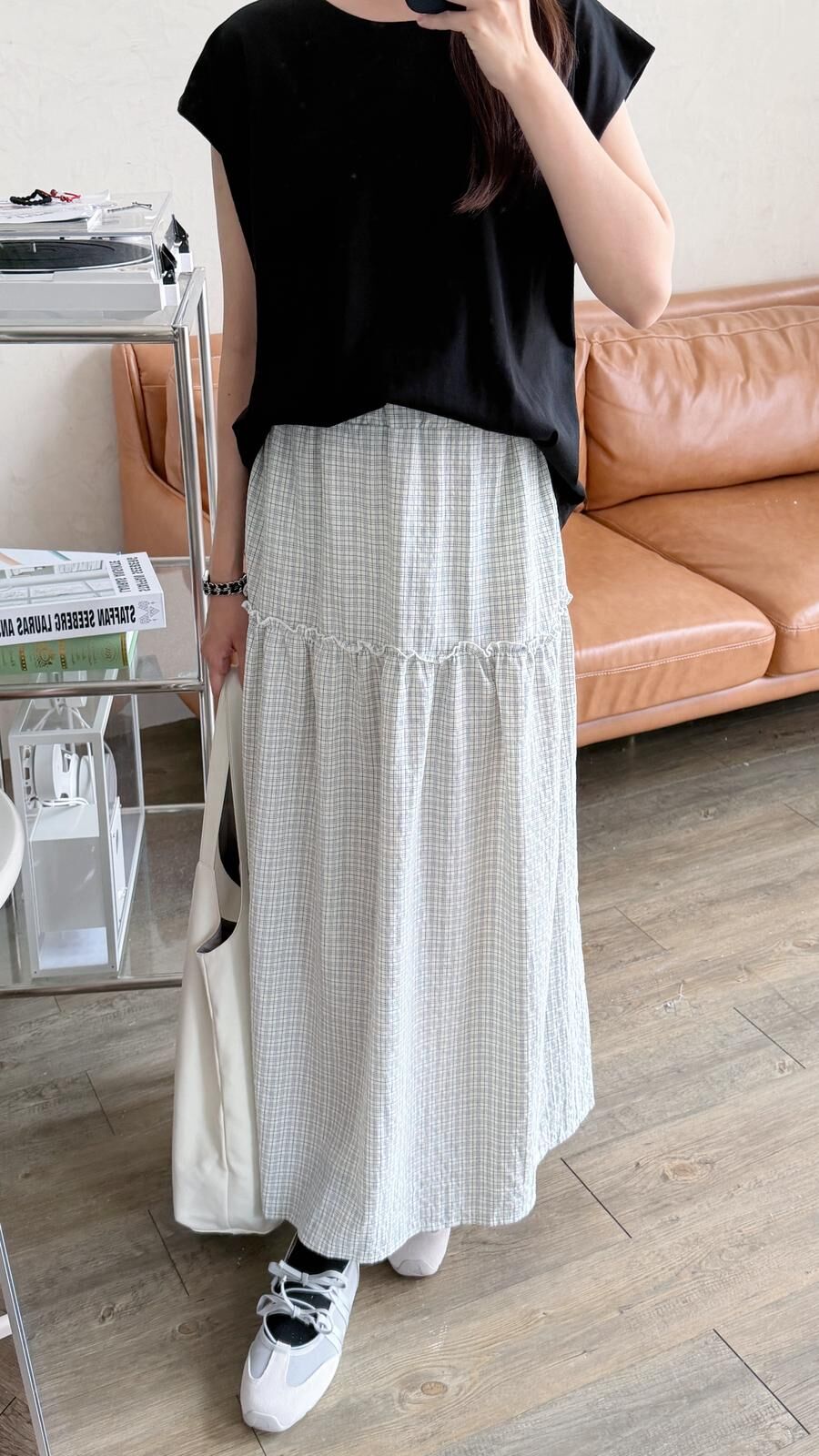 KR556 簡約格仔兩段散裙-2色