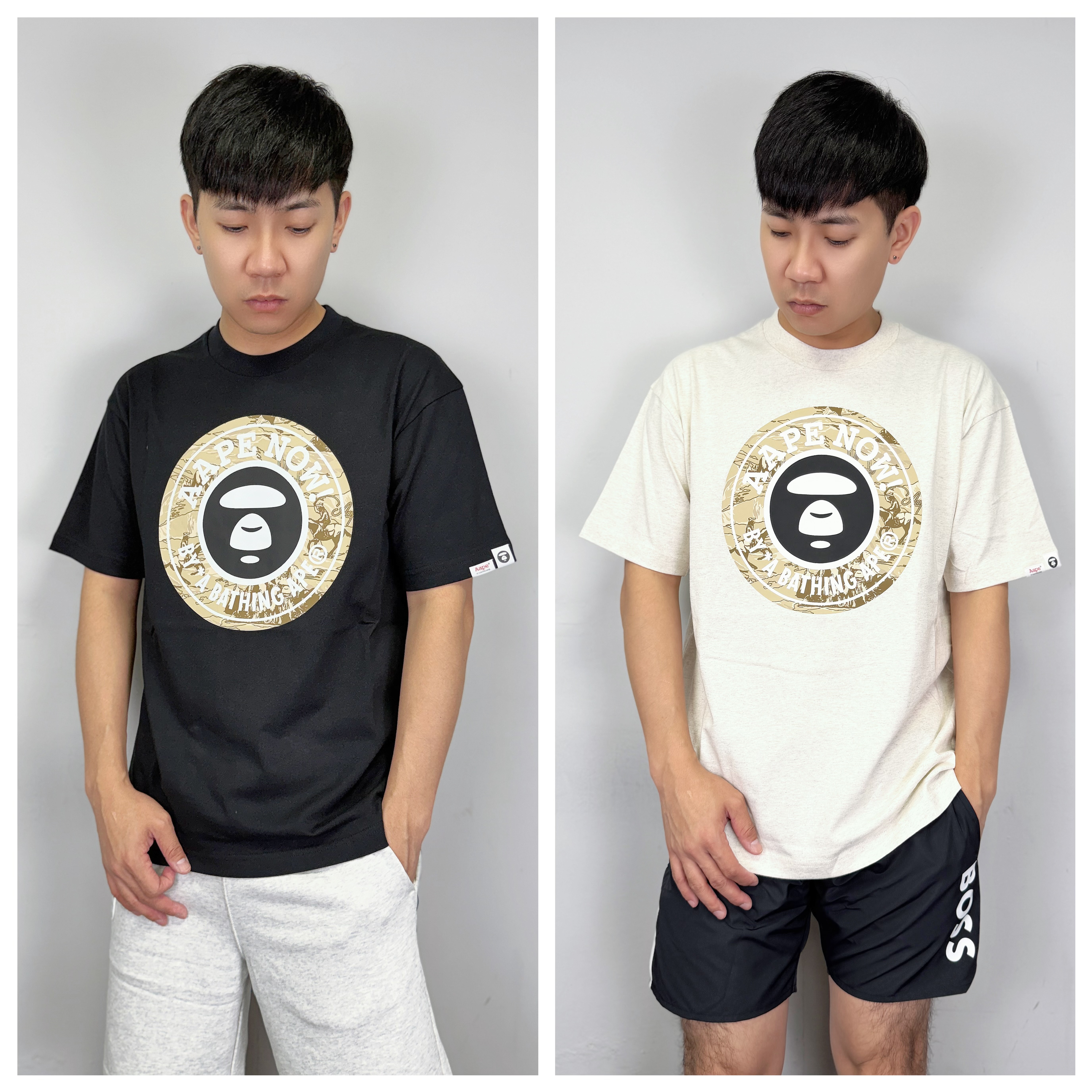 AAPE 牛仔圓標猿猴 短袖上衣 短T 寬版