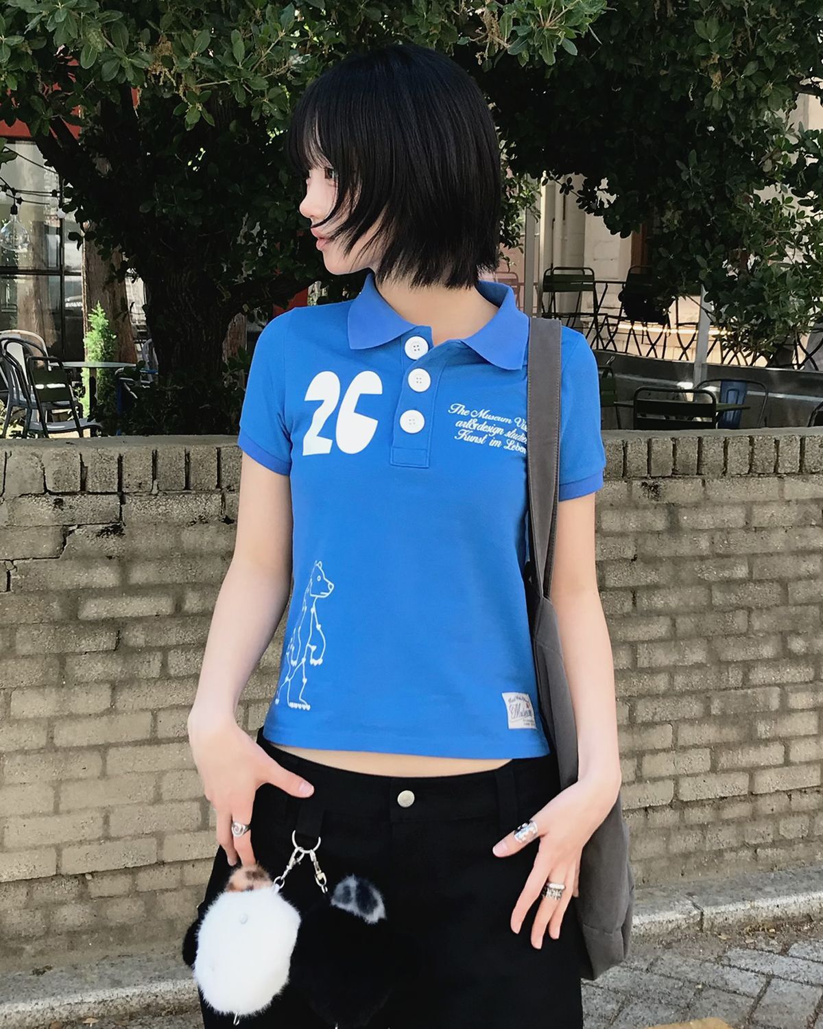 THEMUSEUMVISITOR 愛心熊珠地T恤 藍色 TW26MECT13BL