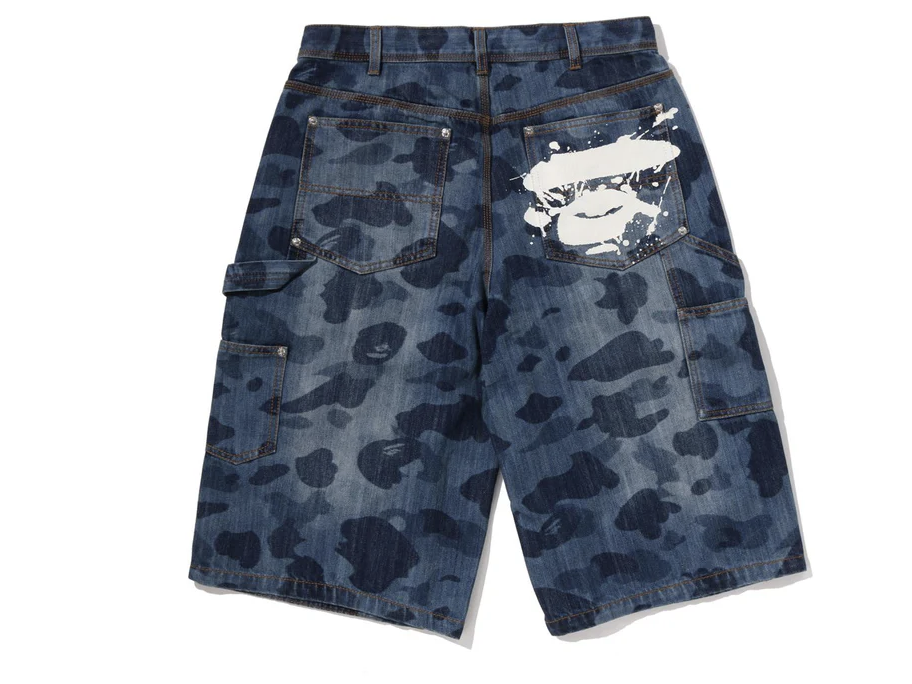 【BAPE男生】0523發售 寬版1ST CAMO DOUBLE KNEE 13 OZ RELAXED FIT DENIM SHORTS