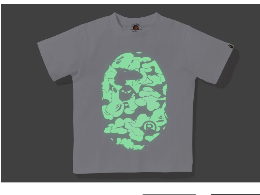 【BAPE童裝】0523發售 夜光正反猿人頭GLOW IN THE DARK CAMO BIG APE HEAD TEE
