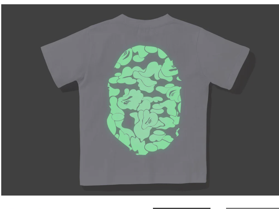 【BAPE童裝】0523發售 夜光正反猿人頭GLOW IN THE DARK CAMO BIG APE HEAD TEE