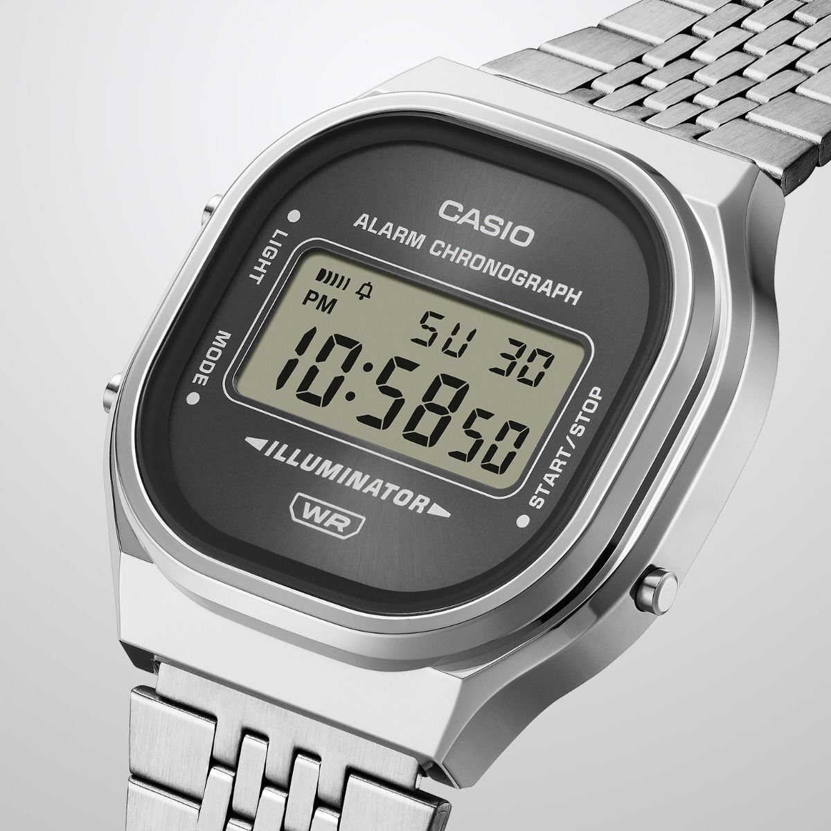 Casio 銀色 灰面 方形復古跳字錶 A140WE-8A