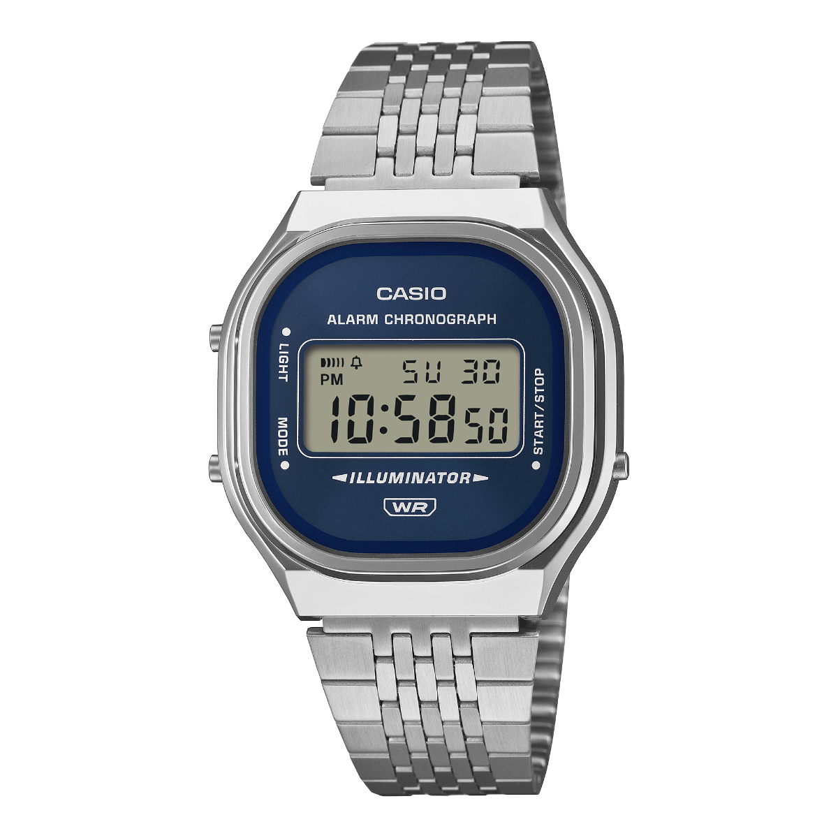 Casio 銀色 藍面 方形復古跳字錶 A140WE-2A