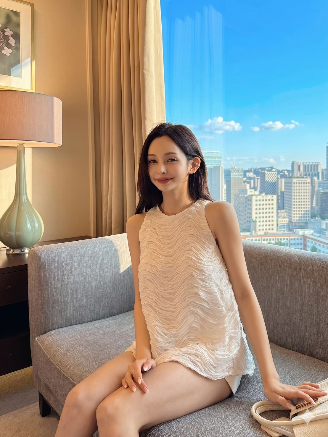 白色波浪皺褶氣質背心
