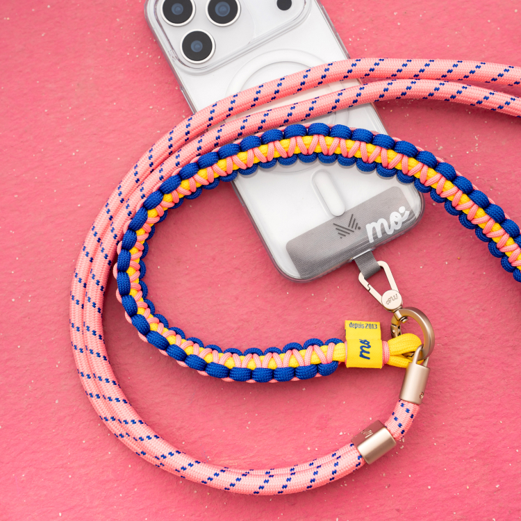 PRISMATICA | Braided Wide Adjustable Neck Strap for Mobile Phone - Coral/Navy