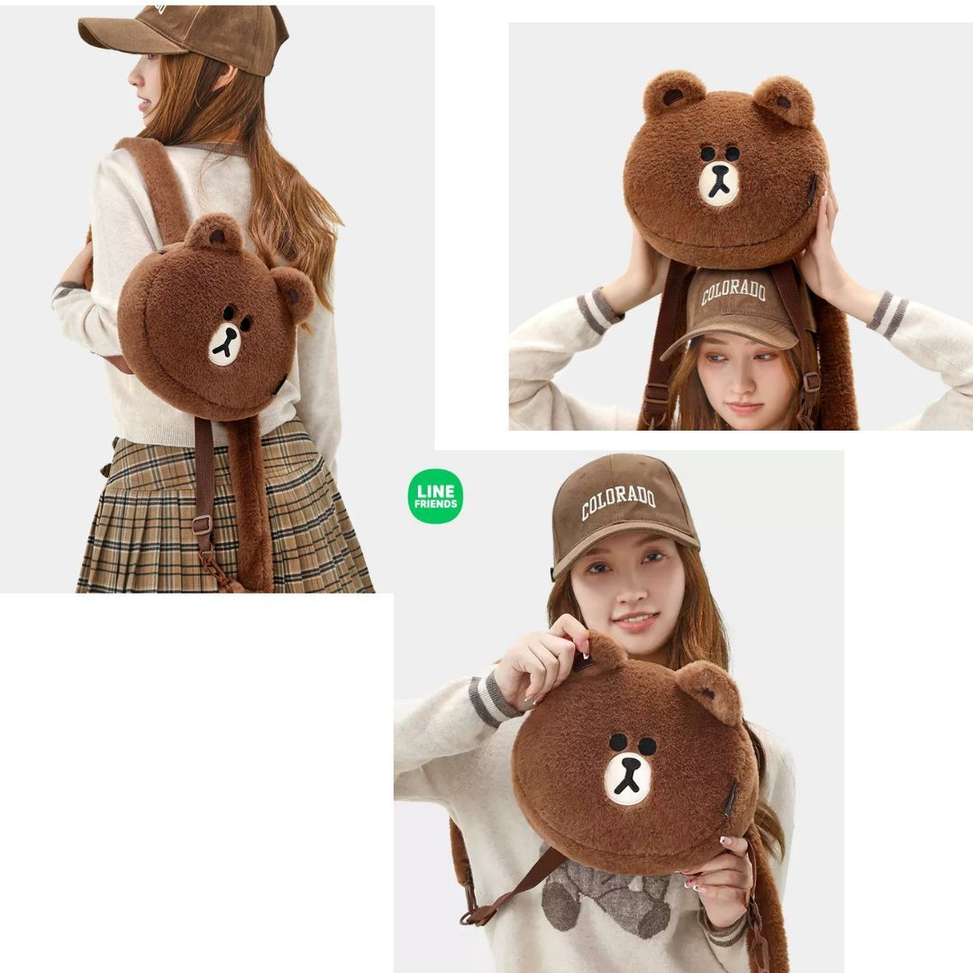 LINE FRIENDS 熊大 毛絨背包雙肩包