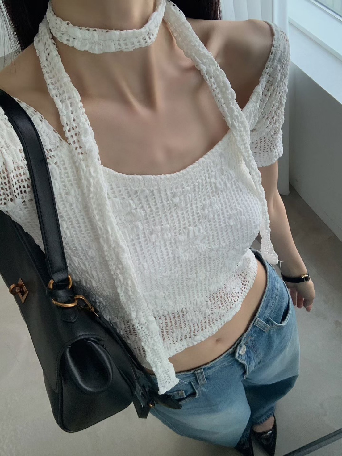 洞洞布短版上衣附帶