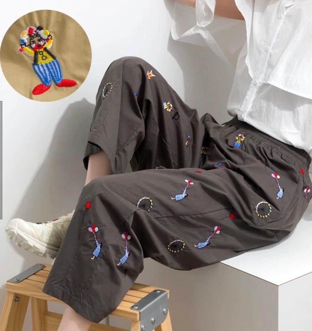 ｛預訂款｝馬戲團風刺繡打褶寬鬆長褲（3色入）【日本直送】