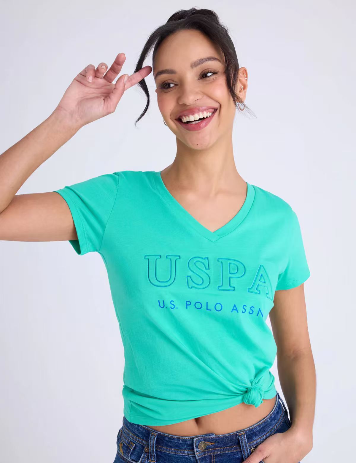 【預購】U.S. POLO ASSN. H052321 女裝印花 V 領圖案短袖