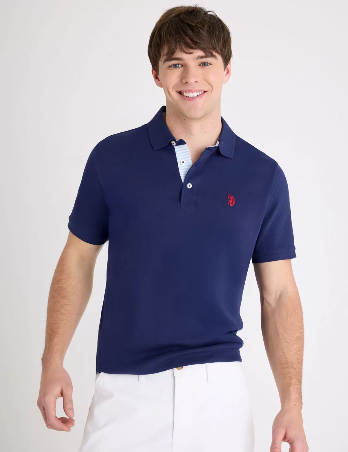 【預購】U.S. POLO ASSN. H052328 純色條紋飾邊 POLO 衫