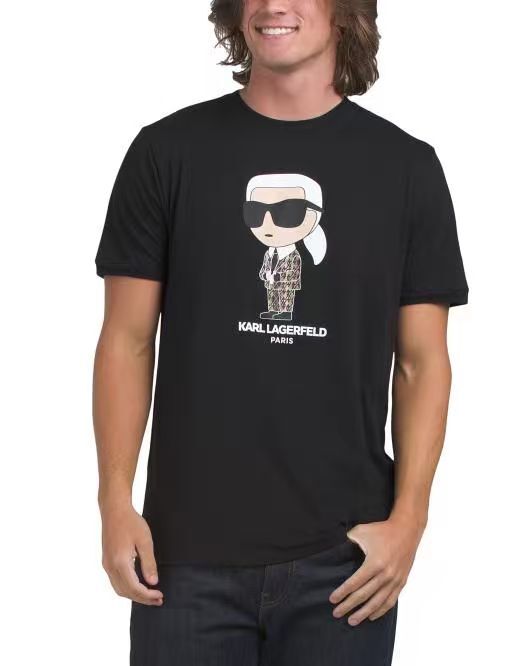 【預購】Karl Lagerfeld Paris H052358 老佛爺圖案短袖上衣 (黑色)