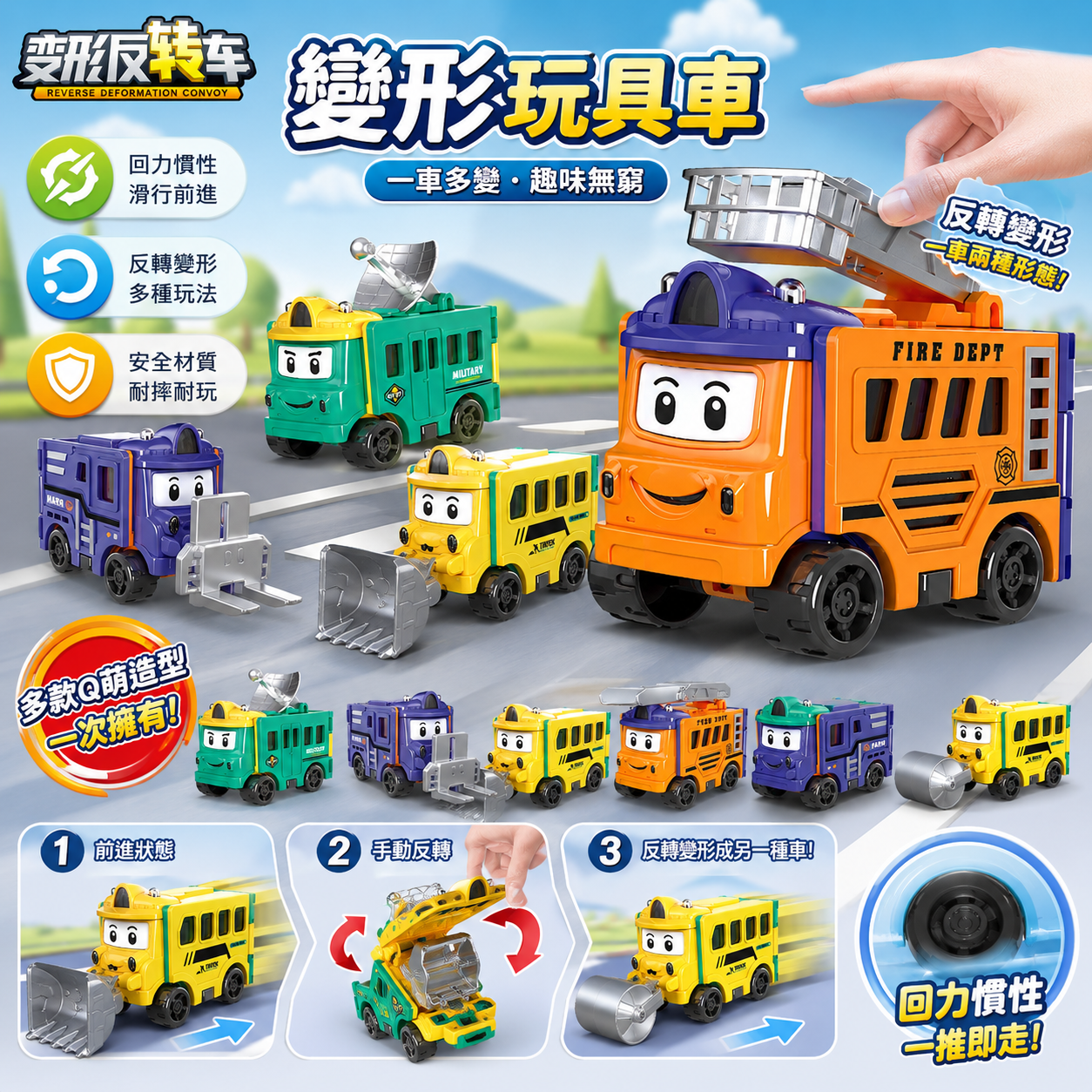 變形反轉車 變形玩具車 兒童玩具車 翻轉變形車 工程車迴力車 玩具車 變形翻轉車 工程車玩具 迴力車