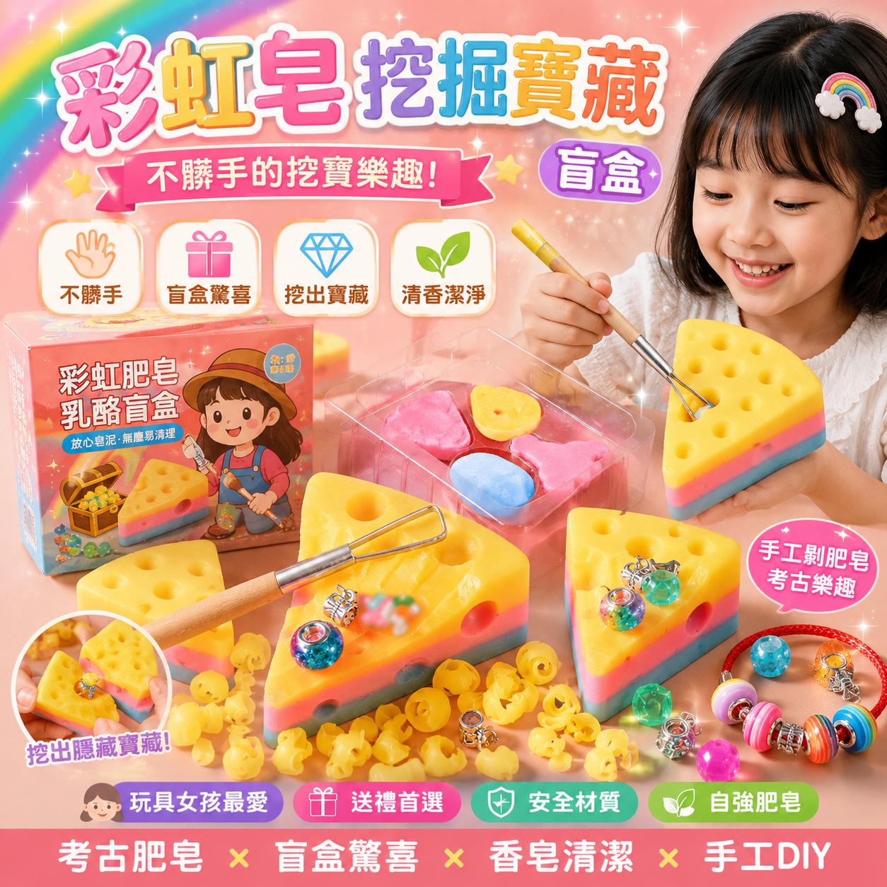 彩虹皂 挖掘寶藏 盲盒 不臟手的挖寶 玩具女孩 禮物 考古肥皂 手工颳肥皂 盲盒 香皂 自強肥皂 盲盒肥皂手工