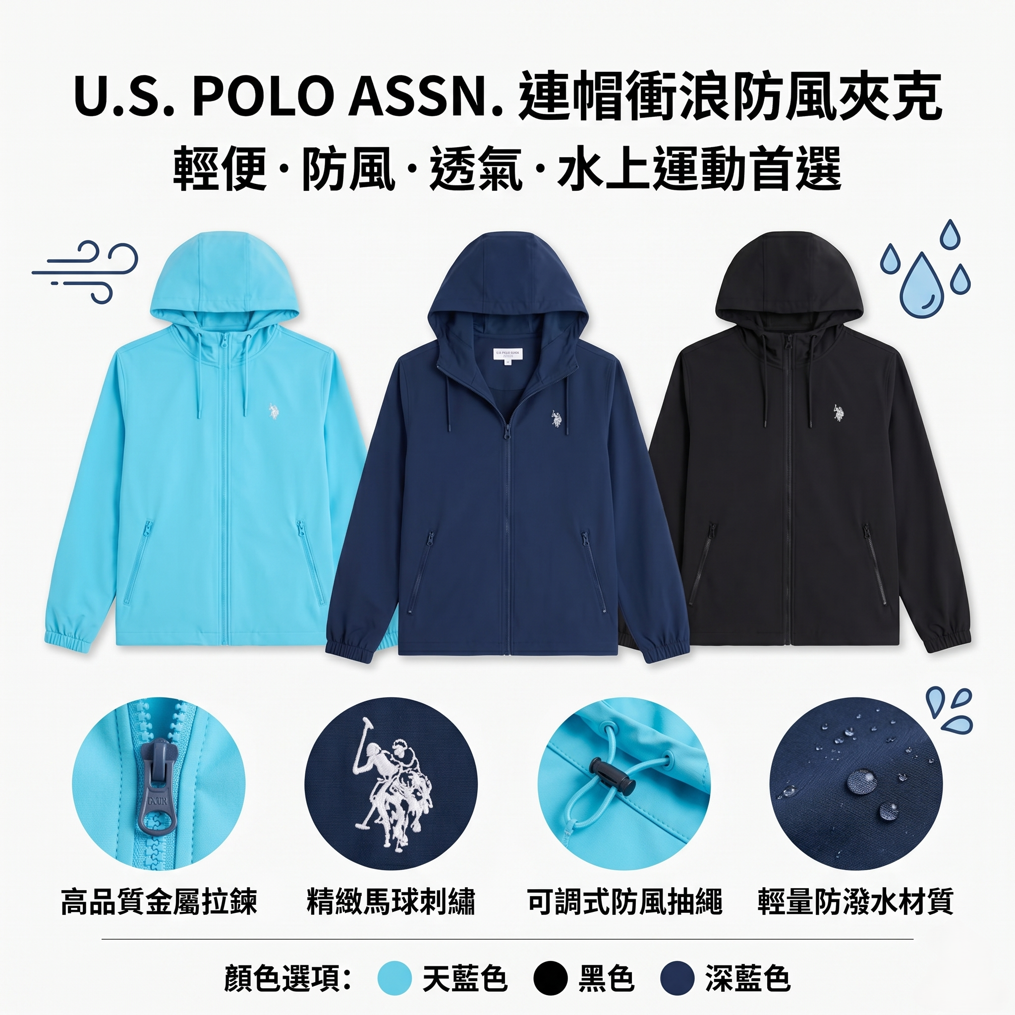【預購】U.S. POLO ASSN. H052346 連帽衝浪防風夾克