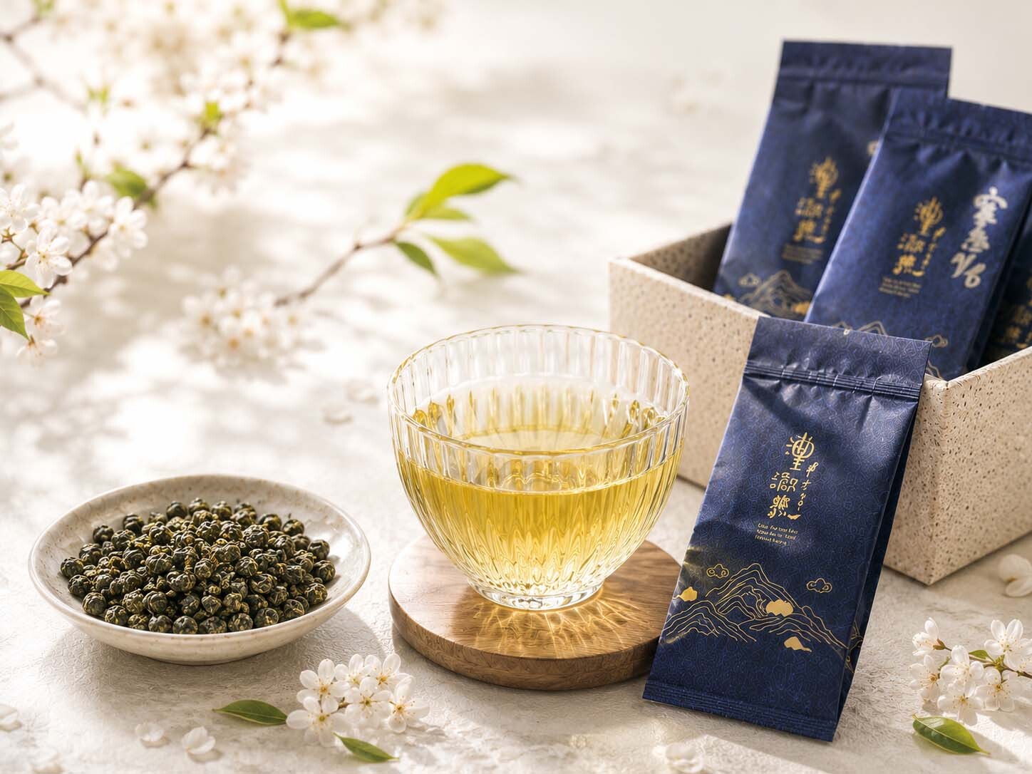 澧瀜號一口泡三席品飲組，茶湯與茶葉情境圖
