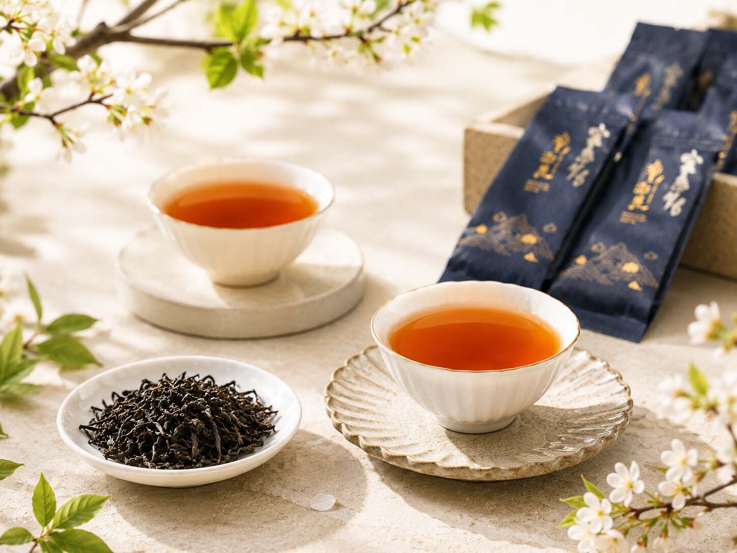 澧瀜號紅韻茶系一口泡套組，琥珀紅茶湯與條索狀紅茶茶葉