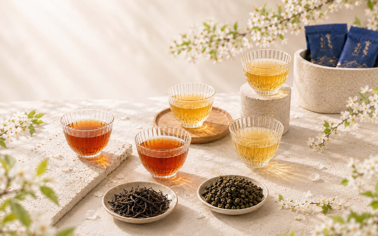 澧瀜號一口泡套組，三席與六席品飲組，茶湯與茶葉陳列