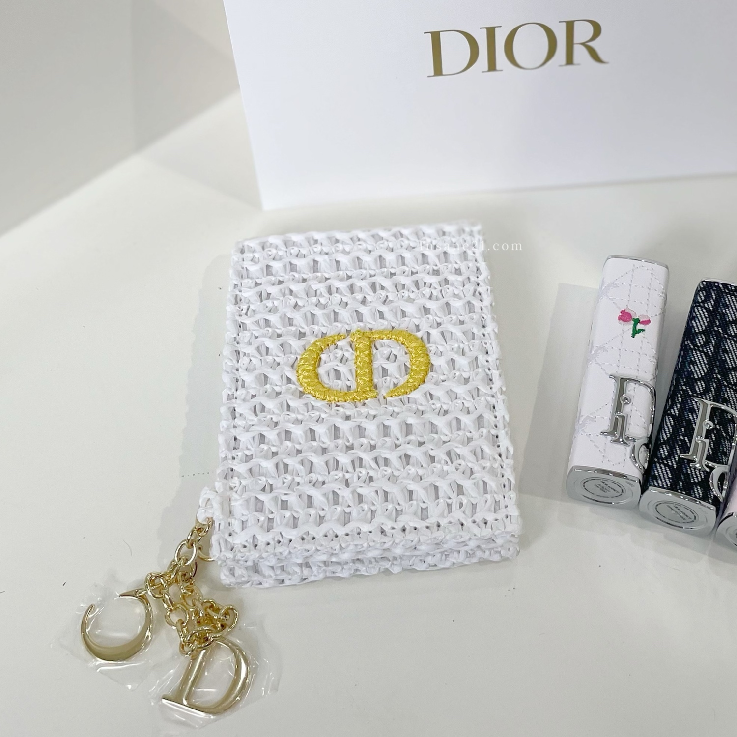 DIOR 迪奧 白色編織 折疊 化妝鏡 CD標誌 日本