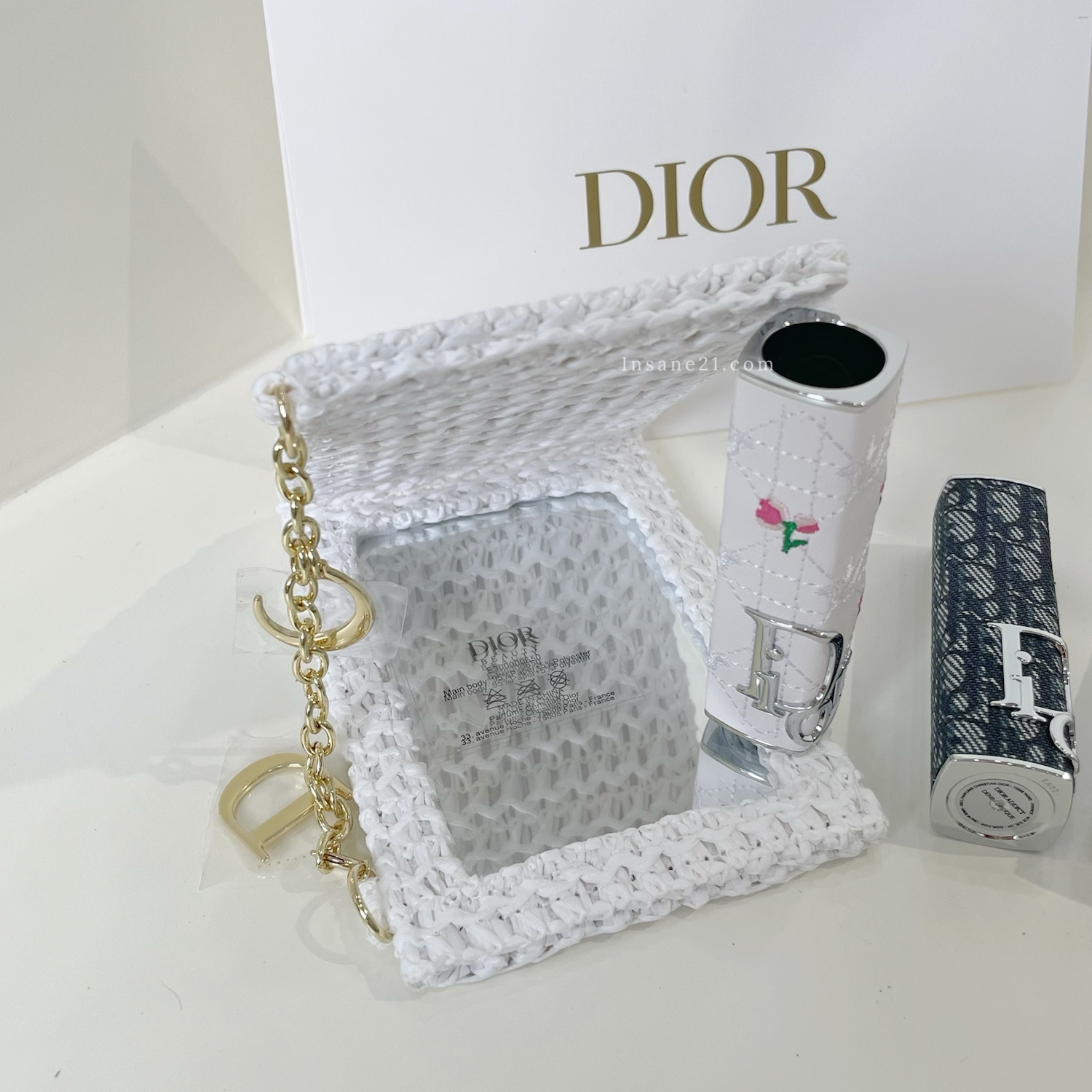 DIOR 迪奧 白色編織 折疊 化妝鏡 CD標誌 日本