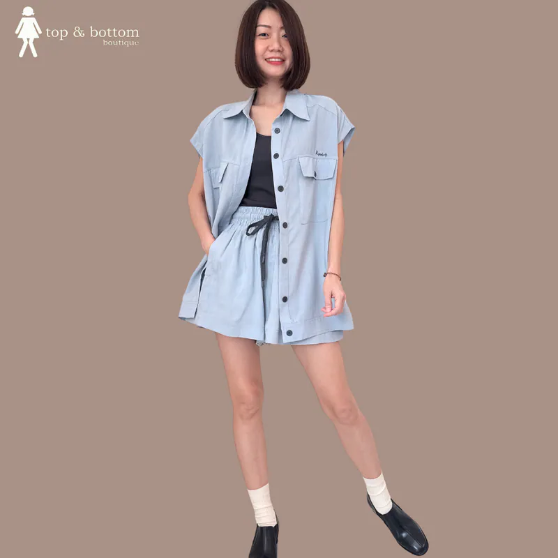 COLLARED POCKET LONG SHIRT WITH INNER SINGLET (2 ITEMS)