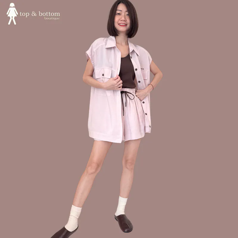 COLLARED POCKET LONG SHIRT WITH INNER SINGLET (2 ITEMS)