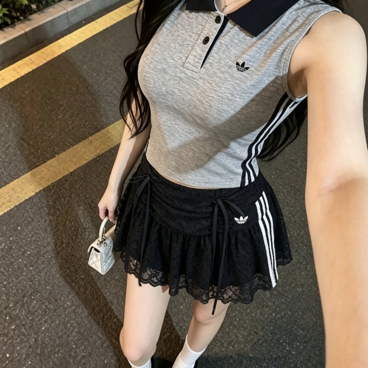 ADIDAS ORIGINALS 黑色 蕾絲短裙 澎澎裙 蛋糕裙 休閒 女款 KU4761