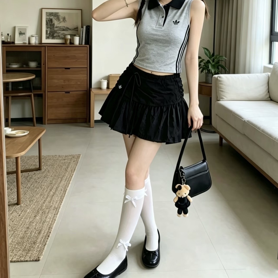 ADIDAS ORIGINALS 黑色 蕾絲短裙 澎澎裙 蛋糕裙 休閒 女款 KU4761