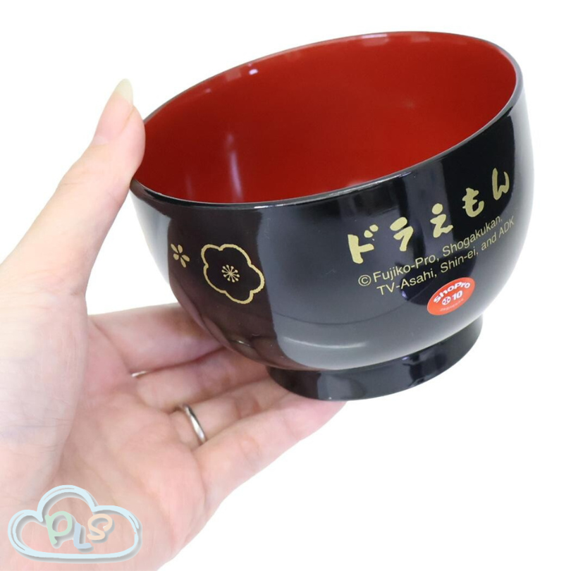 現貨 日式漆面湯碗 多啦A夢 梅花圖案 黑色 #23009-1