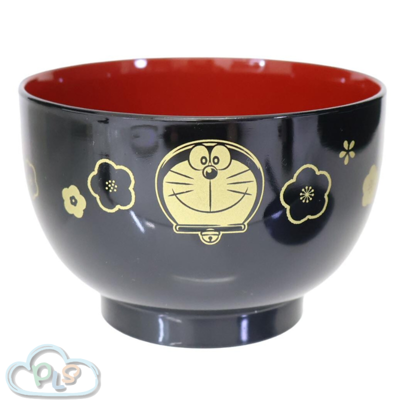 現貨 日式漆面湯碗 多啦A夢 梅花圖案 黑色 #23009-1