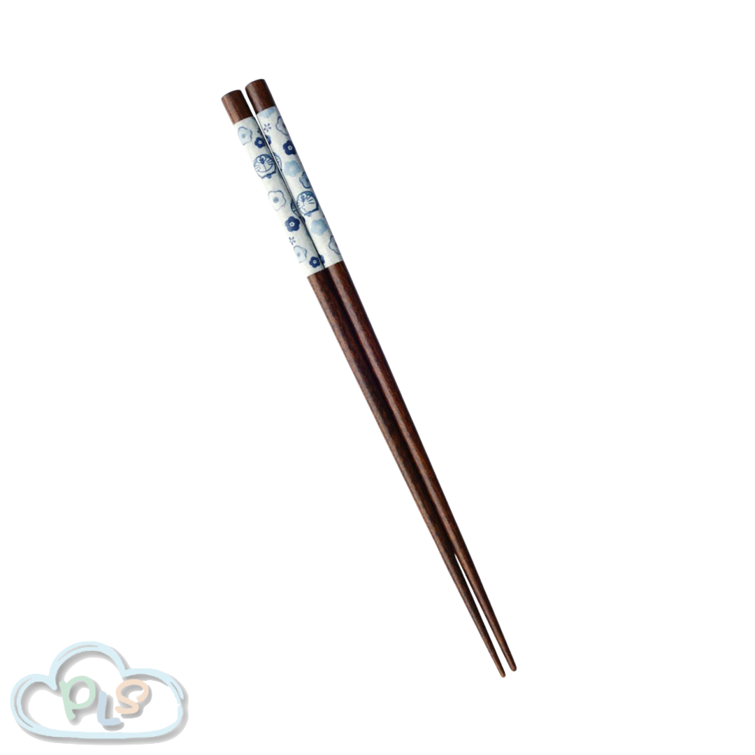 現貨 天然木筷子 23cm 多啦A夢 梅花圖案 白色 #23010-1