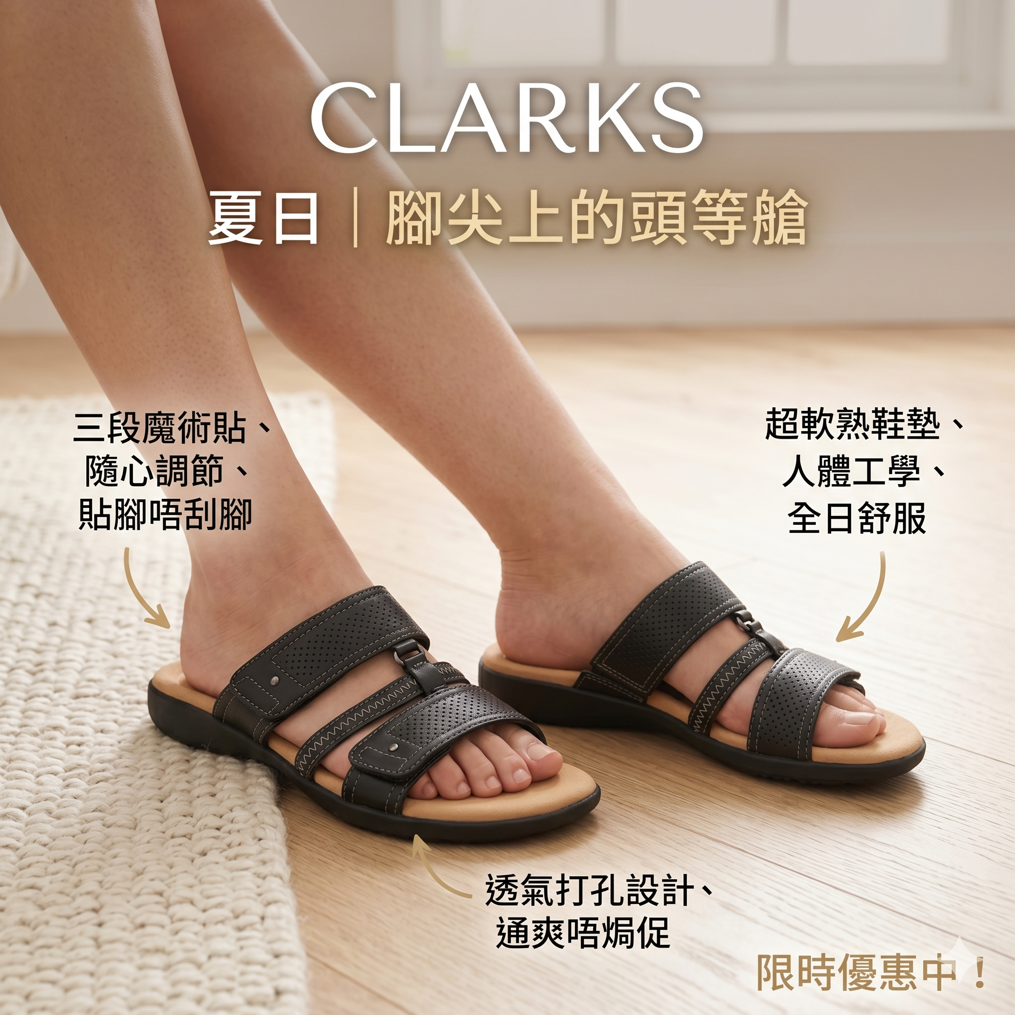 【預購】CLARKS H052351 真皮舒適涼鞋