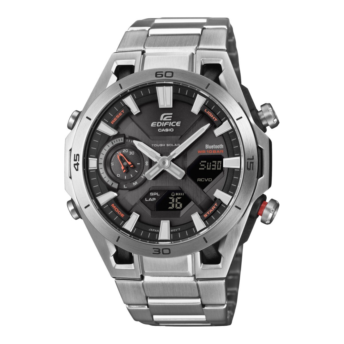 【 EDIFICE】賽車系列 臂懸吊系統 太陽能 碳纖維雙顯手錶ECB-2300D-1A 45.8mm 現代鐘錶