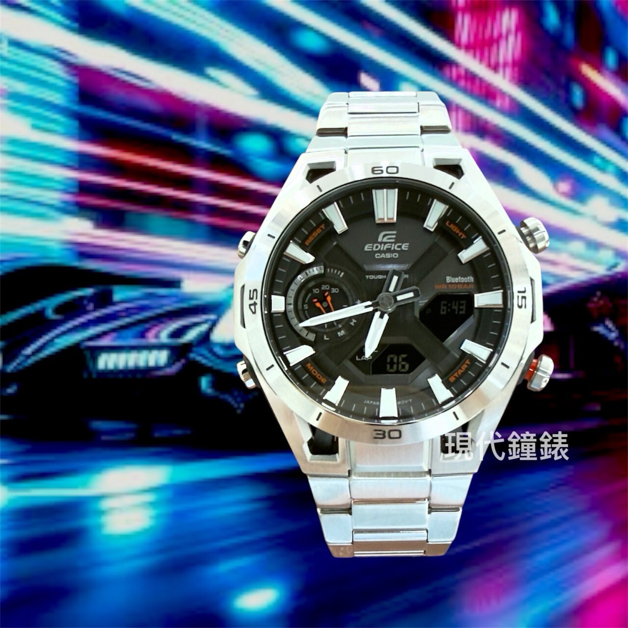 【 EDIFICE】賽車系列 臂懸吊系統 太陽能 碳纖維雙顯手錶ECB-2300D-1A 45.8mm 現代鐘錶