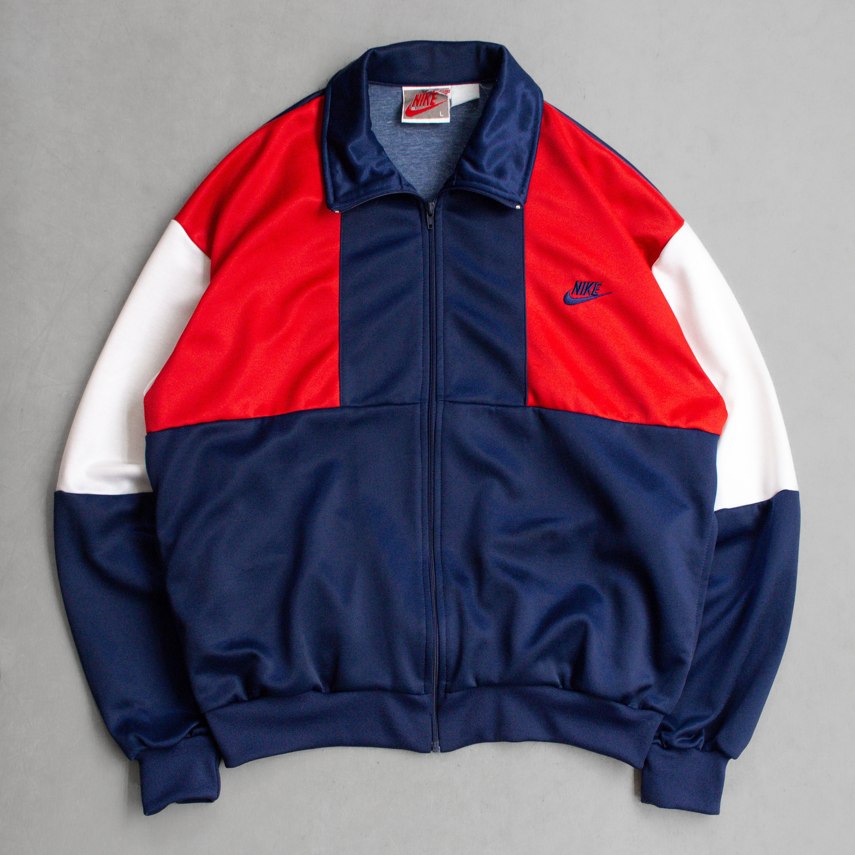 80S NIKE TRACK JACKET 美國 深藍 紅色 拼接 高領 運動外套