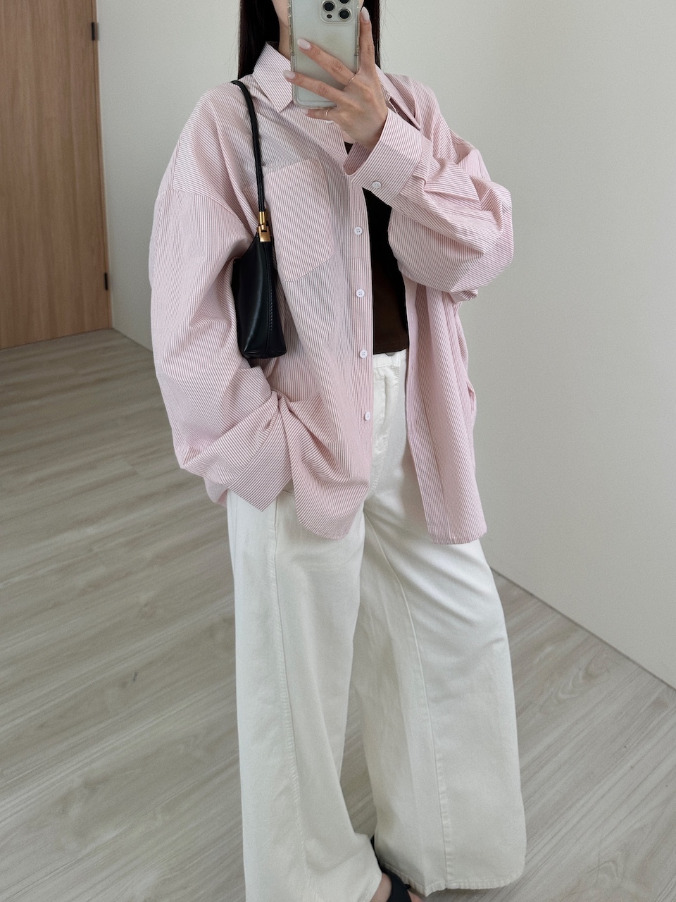 涼感泡泡紗寬鬆直紋襯衫