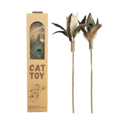 Catwant 貓玩具．木天蓼潔牙逗貓棒 孔雀羽毛 + 玉米乾草