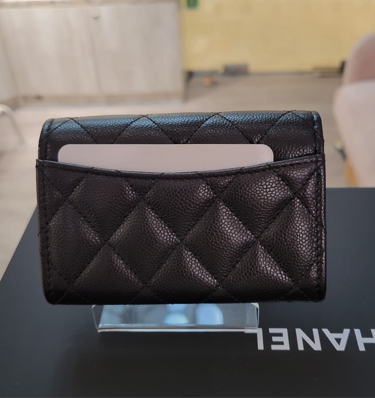 CHANEL AP4096 FLAP  CARD PURSE ZIP BLACK LIGHT  GOLD短身啪鈕款內裡拉鍊卡包 黑色金扣 牛皮