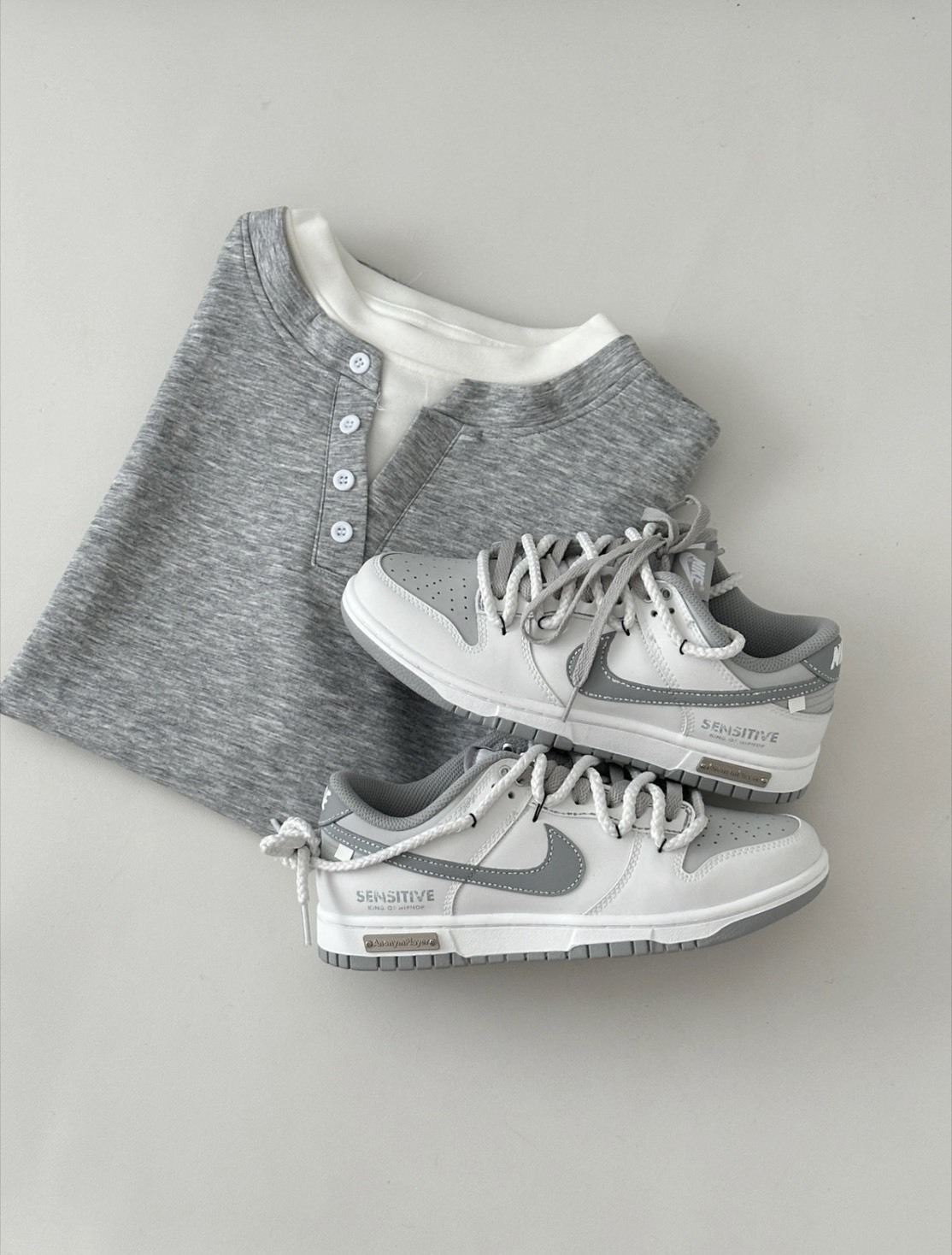 【訂製鞋款】Nike Dunk Low VIBE風 復古 解構設計 灰白 雙鞋帶 訂製 休閒鞋 HF5441-105(Team1045-無冕之王）
