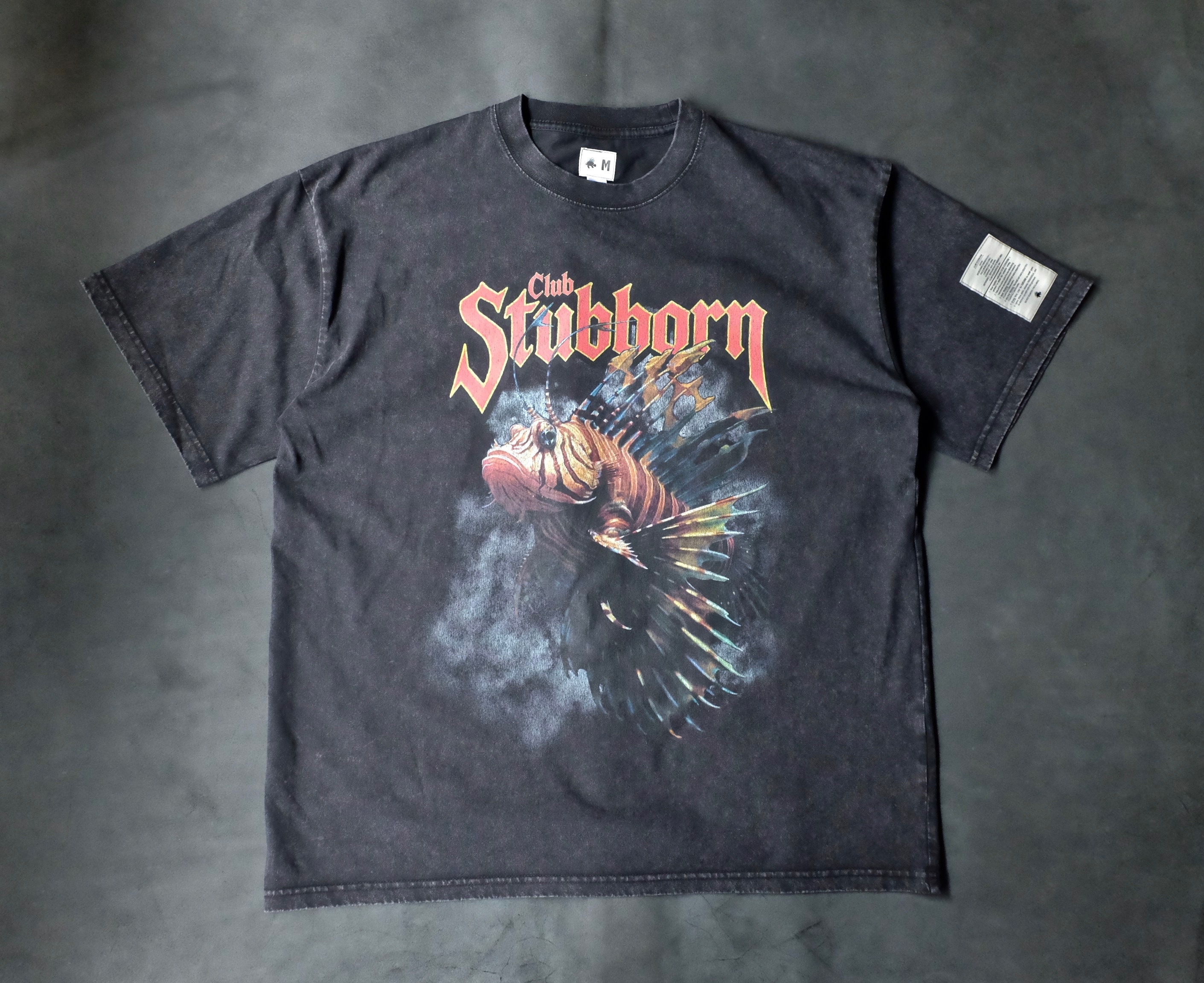 Club Stubborn Metal Lion-Fish Tee - Washed Black
