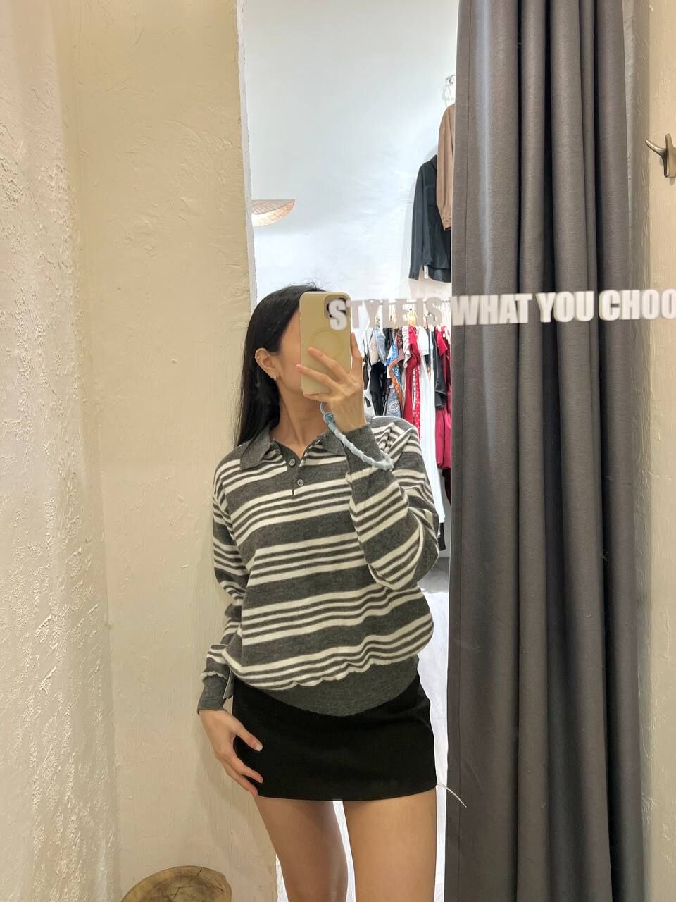 Collar Stripe Knit Top