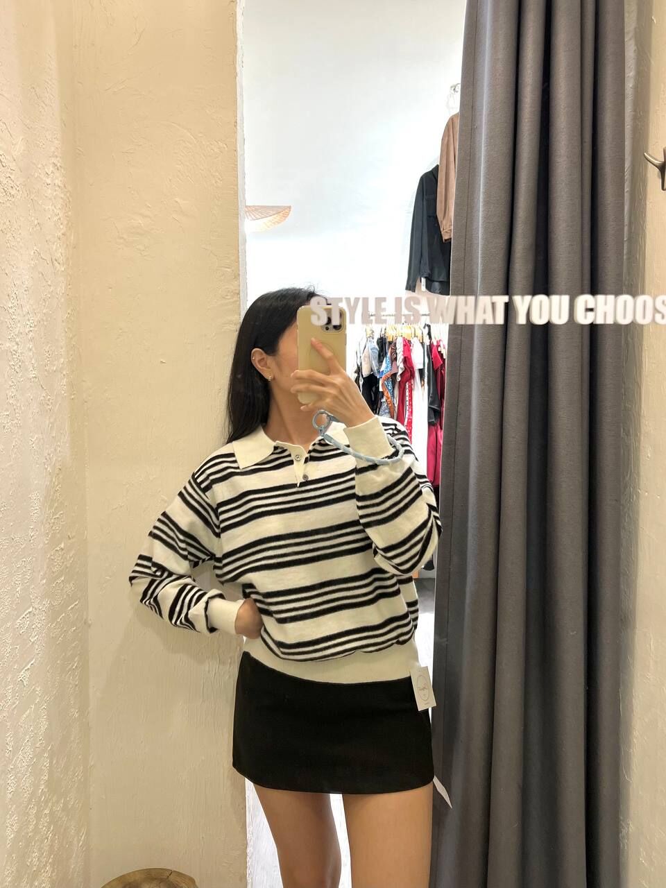 Collar Stripe Knit Top