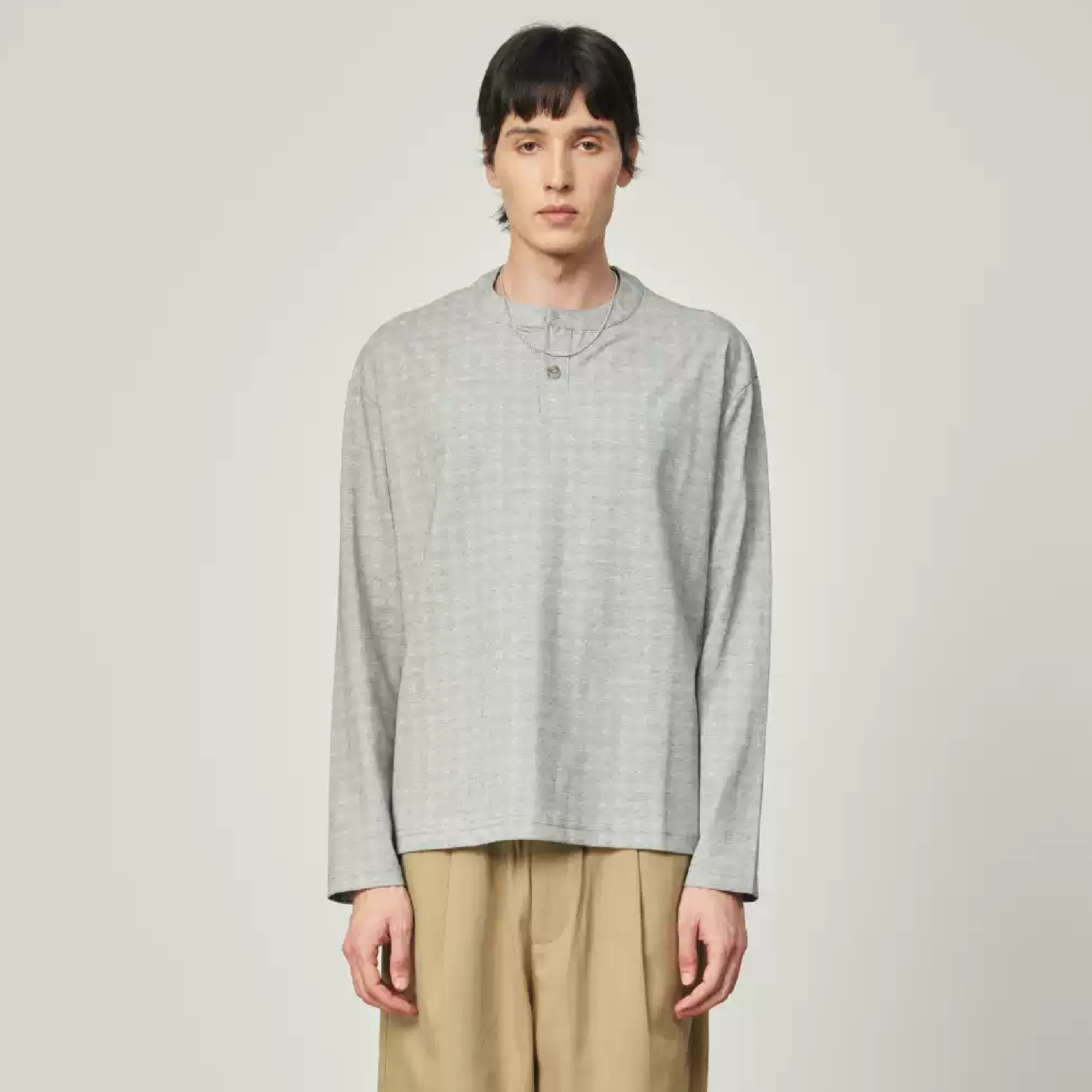 Nord Classic Grid Henley Tee 格紋肌理 亨利領 長袖Tee [T070]