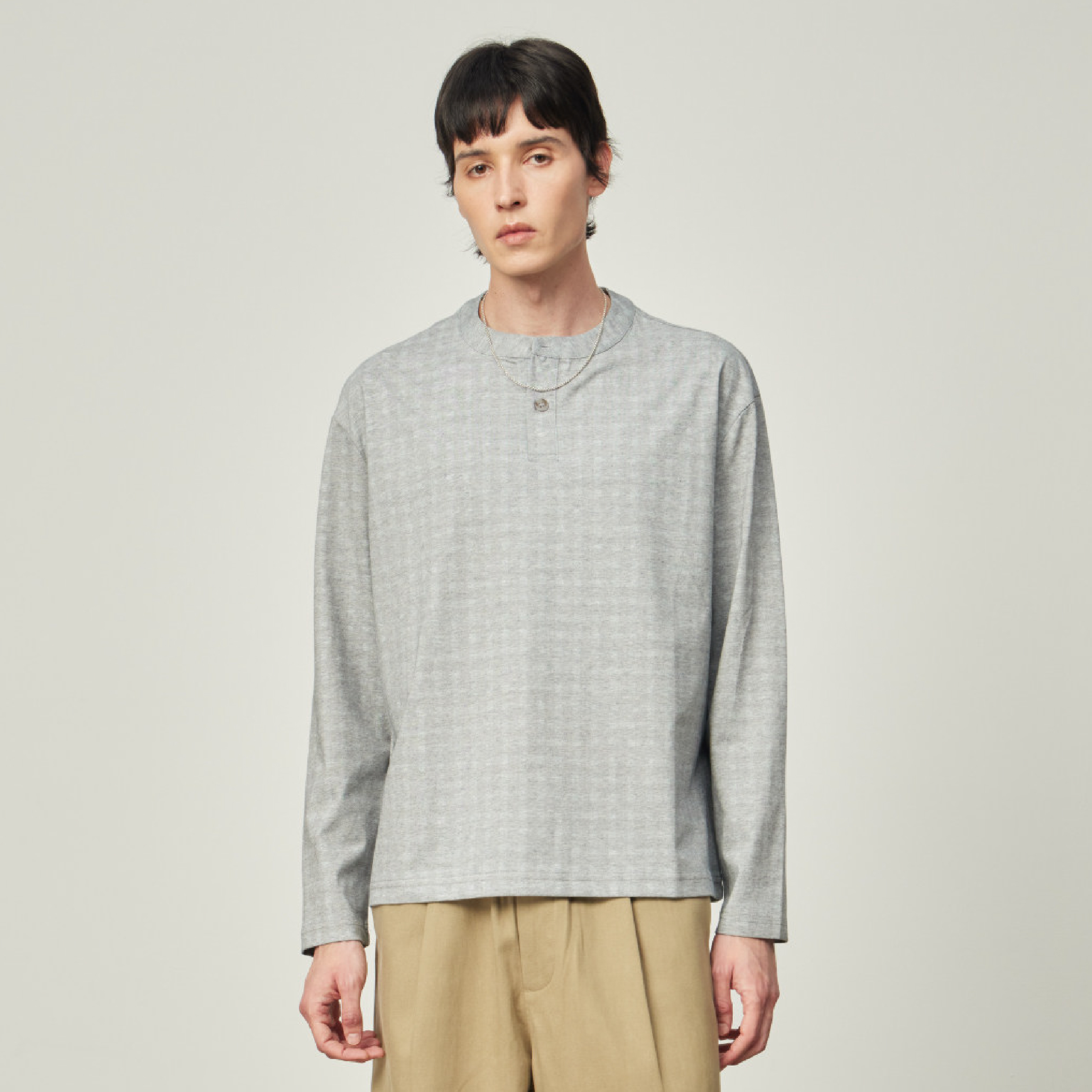 Nord Classic Grid Henley Tee 格紋肌理 亨利領 長袖Tee [T070]