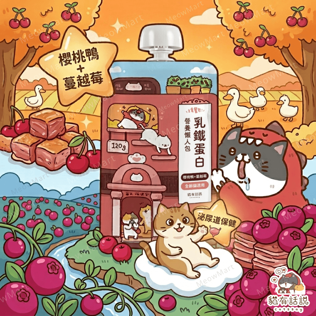台灣貓有話說 (櫻桃鴨+蔓越莓) 乳鐵蛋白主食餐包 120g *泌尿道保健*