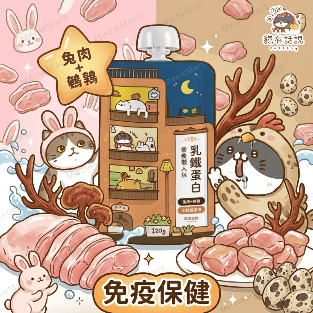 台灣貓有話說 (兔肉+鵪鶉) 乳鐵蛋白主食餐包 120g *免疫保健*