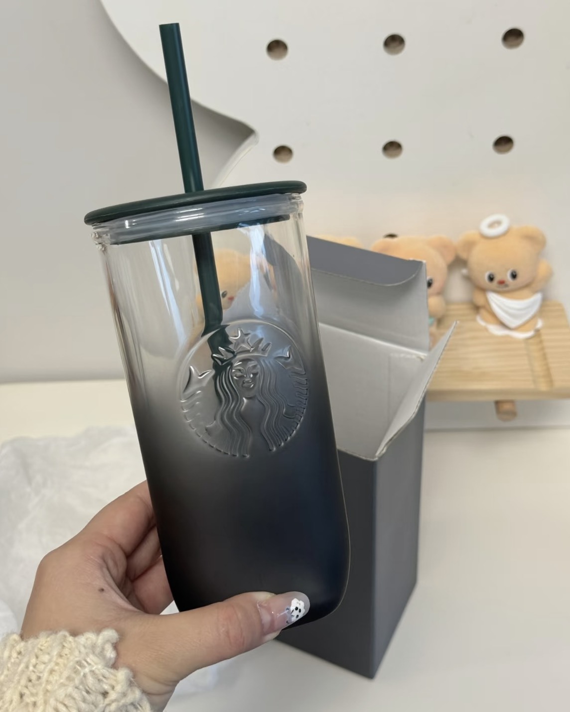 STARBUCKS 星巴克 墨水系列 霧面磨砂三角玻璃杯 水壺 吸管杯